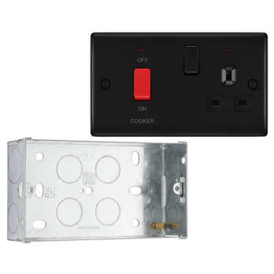 BG Nexus Matt Black 45A Switched Socket and Cooker Control Unit NFB70B with 35mm Steel Back Box
