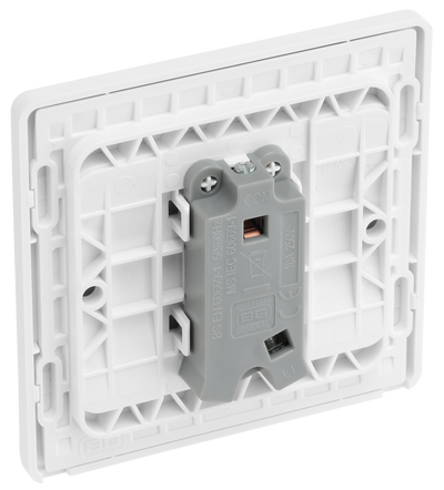 BG PCDBS14W Brushed Steel Evolve 10AX 1 Way Press Switch - White Insert