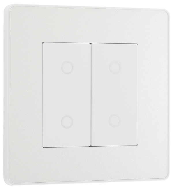 BG PCDCLTDS2W Pearlescent White Evolve 2 Gang 200W Trailing Edge Secondary Touch Dimmer - White Insert