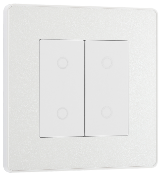 BG PCDCLTDS2W Pearlescent White Evolve 2 Gang 200W Trailing Edge Secondary Touch Dimmer - White Insert