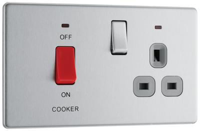 BG Electrical FBS70G Nexus Screwless Flat-Plate Switched Socket Cooker Unit Brushed Steel Grey Insert 45A by British General (BG-FBS70G-Shopify-SA_1)