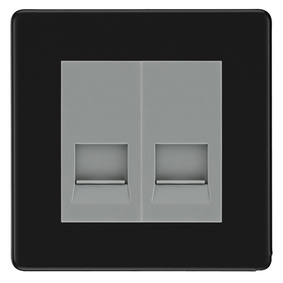 BG Screwless Matt Black Double Master Telephone Socket, Screw Terminal - Grey Insert by British General (BG-FFBBTMS2G)