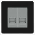 BG Screwless Matt Black Double Master Telephone Socket, Screw Terminal - Grey Insert