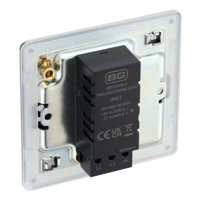 BG Screwless Polished Chrome 200W 2 Way Single Trailing Edge Dimmer Switch FPC81 with 25mm Steel Back Box