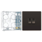BG Screwless Black Nickel 20A 16AX 2 Way Double Light Switch FBN42 with 35mm Steel Back Box by British General