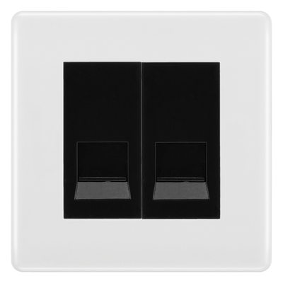 BG White Moulded Double Secondary Telephone Socket, Screw Terminal - Black Insert by British General (BG-8EMS2+EMBTSSB)
