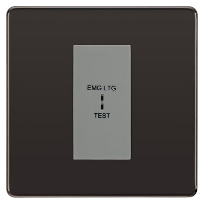 BG Flatplate Screwless Black Nickel 20AX 2 Way Emergency Lighting Test Key Switch - Key Included - Grey Insert