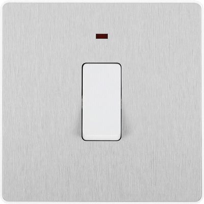 Switches: BG Evolve Brushed Steel Screwless Switches & Sockets White Insert Range PCDBS12W - Single Light Switch 20A by British General (BG-EVOLVE-BRUSHED-STEEL-PCDBS12W)