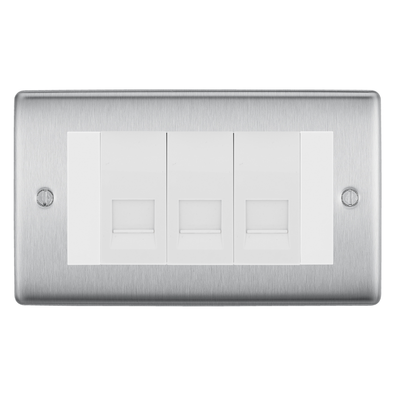 BG Nexus Brushed Steel 3 Gang Master Telephone Socket, Screw Terminal - White Insert by British General (BG-NBSBTMS3W)