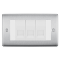 BG Nexus Brushed Steel 3 Gang Master Telephone Socket, Screw Terminal - White Insert
