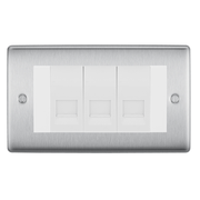 BG Nexus Brushed Steel 3 Gang Master Telephone Socket, Screw Terminal - White Insert by British General (BG-NBSBTMS3W)