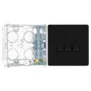 BG Screwless Matt Black 20A 16AX 2 Way Triple Light Switch FFB43 with 35mm Steel Back Box