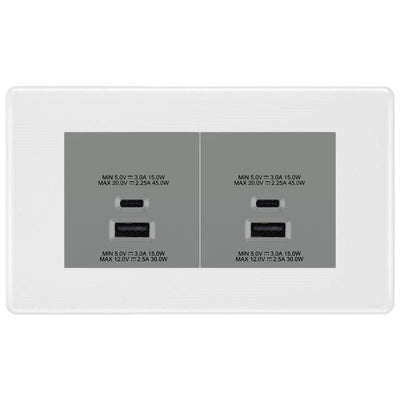 BG Nexus White 4 Gang Euro Plate with 45W USB A+C Charger Modules - Grey Insert by British General (BG-8EMR4+EMUSBAC45G)