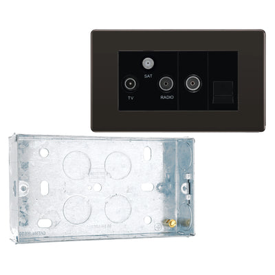 BG Screwless Black Nickel TV/FM Satellite Telephone Triplex Socket FBN68 with 25mm Steel Back Box