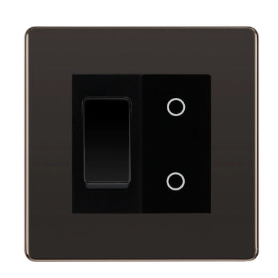 BG Black Nickel Screwless 2 Gang Custom Switch 1x 2 Way Switch 1x Master Touch Dimmer Black Inserts by British General (BG-SL-BN-2G-1x-2WAY-SWITCH-1x-MTD-BI)