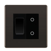 BG Black Nickel Screwless 2 Gang Custom Switch 1x 2 Way Switch 1x Master Touch Dimmer Black Inserts by British General (BG-SL-BN-2G-1x-2WAY-SWITCH-1x-MTD-BI)
