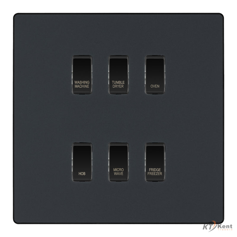 BG Evolve Matt Grey Custom Appliance Grid Switch 6 Gang Screwless