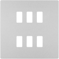 BG RPCDBS6W Evolve Grid Brushed Steel 6 Module Square Front Plate - White Trim
