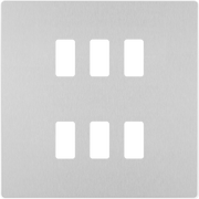 BG RPCDBS6W Evolve Grid Brushed Steel 6 Module Square Front Plate - White Trim by British General (BG-RPCDBS6W-Shopify-SA_1)