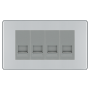 BG Screwless Polished Chrome 4 Gang Secondary Telephone Socket, Screw Terminal - Grey Insert by British General (BG-FPCEMR4+EMBTSSG)