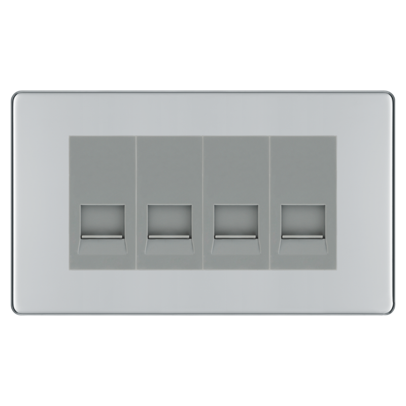BG Screwless Polished Chrome 4 Gang Secondary Telephone Socket, Screw Terminal - Grey Insert