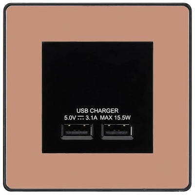 BG Evolve Polished Copper Dual USB Charger 3.1A Output Socket - Black Insert