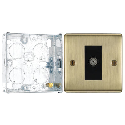 BG Nexus Antique Brass Single Isolated Coaxial Socket NAB62 with 25mm Steel Back Box by British General (BG-NAB62+HGS02)
