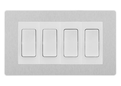 BG Evolve Brushed Steel 4-Gang Light Switch 3x 2-Way + 1x Intermediate – White Inserts