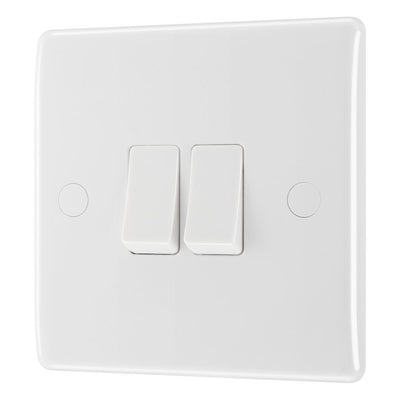 BG Nexus 2 Gang 20A 16AX Double Wall Light Switch & 50mm Pattress Back Box