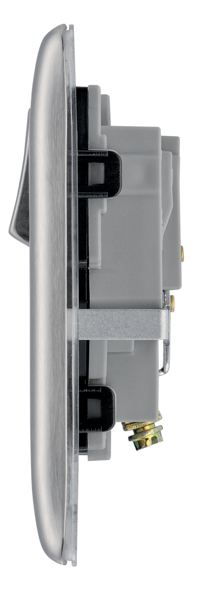 BG NBS21B Nexus Metal Brushed Steel 1 Gang 13A Switched Socket - Black Insert