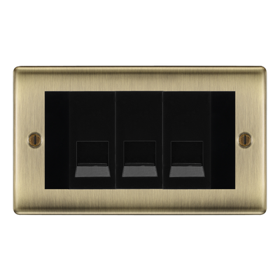 BG Nexus Antique Brass 3 Gang Secondary Telephone Socket, Screw Terminal - Black Insert by British General (BG-NAB3GEMBTSSB)