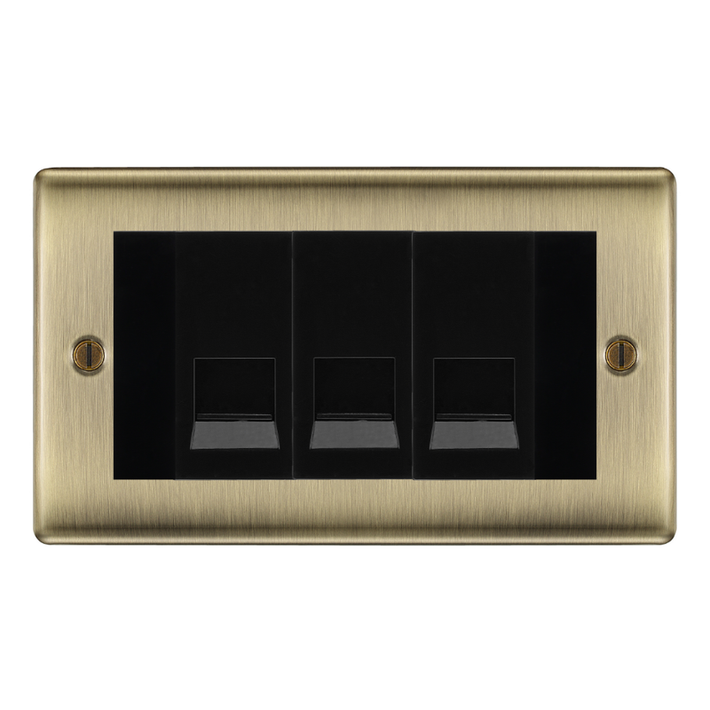 BG Nexus Antique Brass 3 Gang Secondary Telephone Socket, Screw Terminal - Black Insert