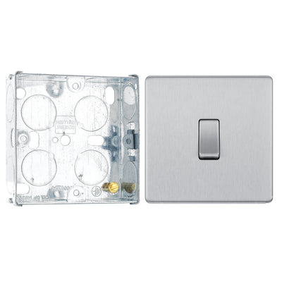 BG Screwless Brushed Steel 20A 16AX Intermediate Light Switch FBS13 with 25mm Steel Back Box by British General (BG-FBS13+HGS02)