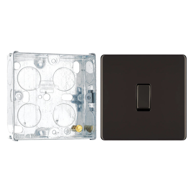 BG Screwless Black Nickel 20A 16AX Intermediate Light Switch FBN13 with 25mm Steel Back Box