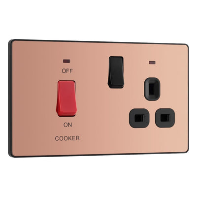 BG Evolve Polished Copper 45A Switch 13A Switched Socket Cooker Control Unit PCDDB70B with 25mm Steel Back Box