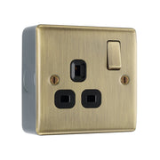 Antique Brass 13A Switched Single Socket & Surface Pattress Back Box by British General (BG-NAB21B+MC501)