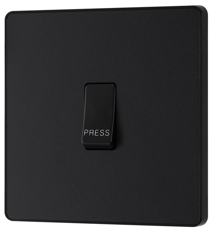 PCDMB14B Front - This Evolve Matt Black bell push switch from British General is ideal for use where access is restricted such as office buildings or hospitals, where visitors need to let those inside know they have arrived.