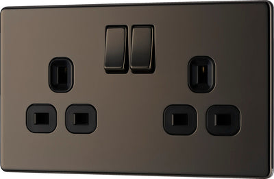 BG FBN22B Nexus Screwless Flat-Plate Double Switched Plug Socket 13A by British General (BG-FBN22B)
