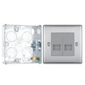 BG Nexus Brushed Steel Double Master Telephone Socket NBSBTM2 with 25mm Steel Back Box