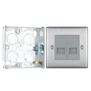 BG Nexus Brushed Steel Double Master Telephone Socket NBSBTM2 with 25mm Steel Back Box by British General (BG-NBSBTM2+HGS02)