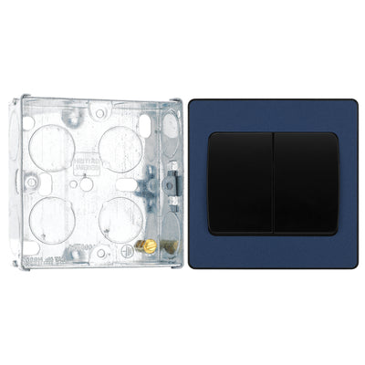 BG Evolve Matt Blue 2 Gang 20A 16AX 2 Way Wide Rocker Light Switch PCDDB42WB with 25mm Steel Back Box