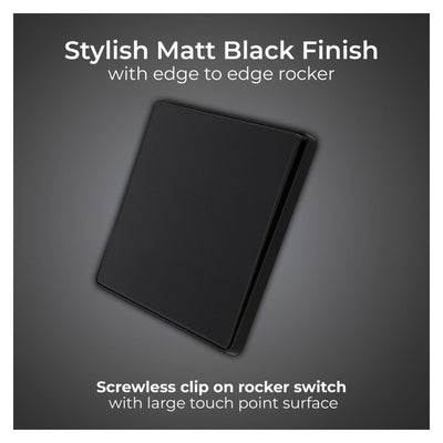 BG Evolve Matt Black Intermediate Edge to Edge Rocker Switch PCDMB13EB with 35mm Steel Back Box