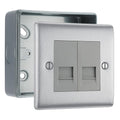 BG Nexus Brushed Steel 2 Gang Master Telephone Socket with Surface Pattress Back Box