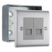 BG Nexus Brushed Steel 2 Gang Master Telephone Socket with Surface Pattress Back Box by British General (BG-NBSBTM2+MC501)