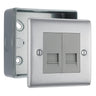 BG Nexus Brushed Steel 2 Gang Master Telephone Socket with Surface Pattress Back Box by British General (BG-NBSBTM2+MC501)