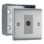 BG Nexus Brushed Steel Single Isolated Co-Axial Socket & Surface Pattress Back Box by British General (BG-NBS62+MC501)