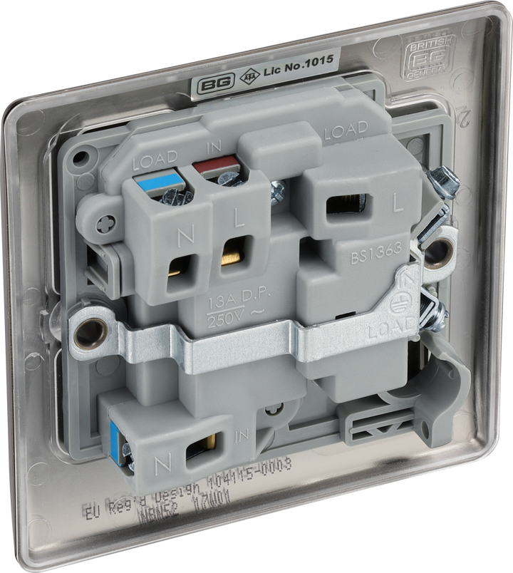 NBN52 Back  - This 13A fused and switched connection unit with power indicator from British General provides an outlet from the mains containing the fuse ideal for spur circuits and hardwired appliances.