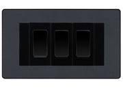BG Evolve Matt Grey 3 Gang Intermediate Light Switch Custom Grid - Black Insert