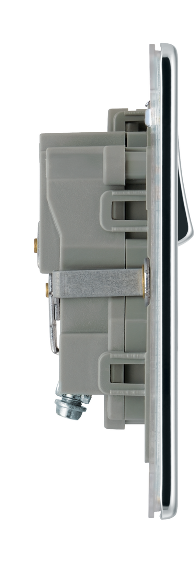 BG FPC21G Nexus Screwless Flat-Plate Single Switched Plug Socket Polished Chrome Grey Insert 13A
