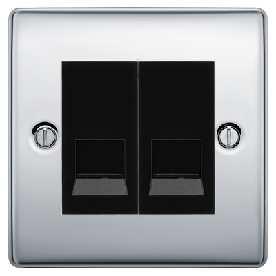 BG Nexus Polished Chrome Double Secondary Telephone Socket, Screw Terminal - Black Insert by British General (BG-NPCEMS2+EMBTSSB)